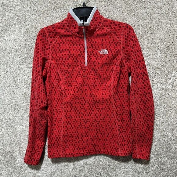 The‎ North Face Fleece Pullover Women's Small Red Patterened Quarter Zip Shirt - Picture 1 of 9
